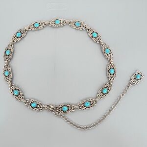 Vintage Western Stone Concho Metal Chain Belt with‎ Clip Fits Women's 28"-37"